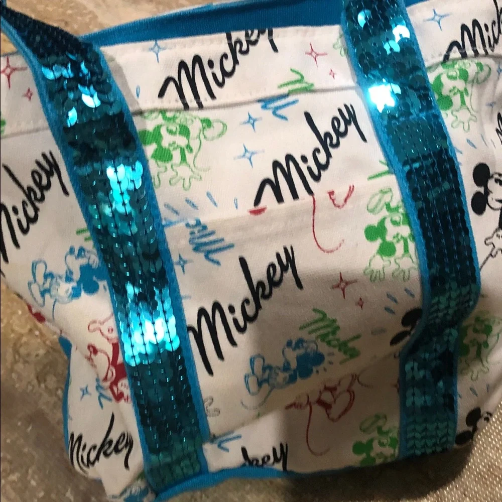 Mickey Sequin-Trim Canvas Tote in Teal